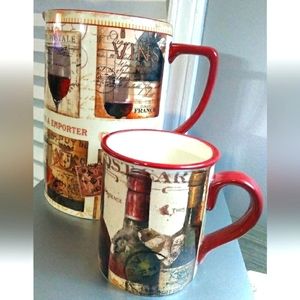 Certified International Pata Studios Large Ceramic Pitcher & Mug  Wine Vin 48 Oz